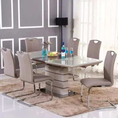 Cuisine de luxe nordique salle à manger Design classique dessus en verre Table à manger en bois ensemble 12 chaises pieds de Table à manger en bois