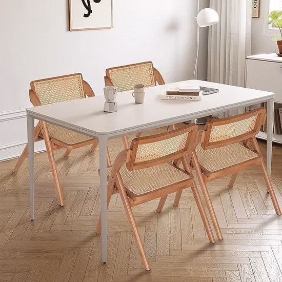 Meubles de restaurant de style simple, cadre en bois, dossier en rotin, chaise de salle à manger en PU