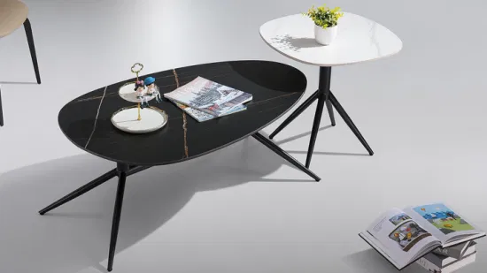 Table à thé en pierre frittée importée d'italie, Design Simple, en acier au carbone poncé noir, Table basse de salon de forme spéciale