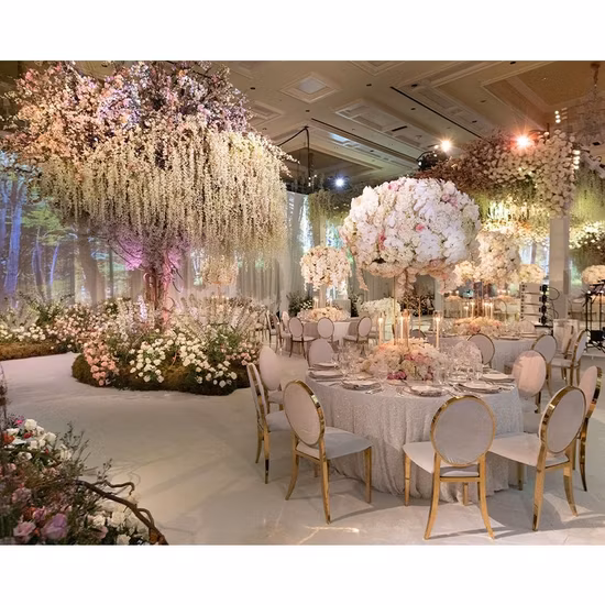 Grandes tables à manger rondes d'événement de mariage d'acier inoxydable d'or de forme de demi-lune
