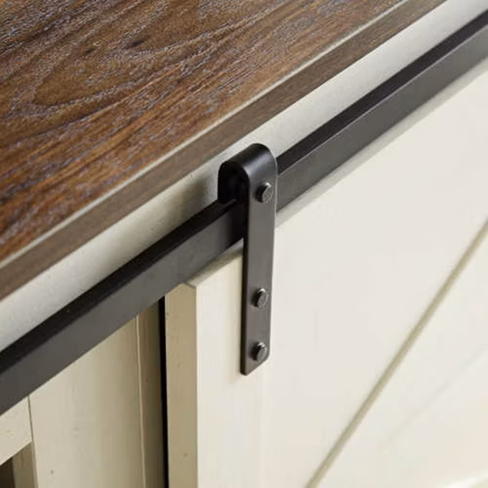 Meuble TV pour téléviseur de 65 pouces et plus, centre de divertissement blanc, porte de grange, supports de téléviseur pour téléviseur de 75 pouces, meuble TV blanc de ferme pour téléviseur de 65 pouces