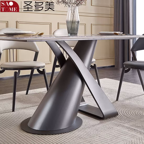 Table de salle à manger moderne de dalle de marbre/roche de base d'acier inoxydable de ménage